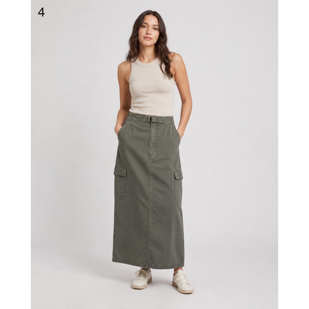 Vintage Y2K‎ Maurices Cargo Skirt Midi Utility Pockets Casual Khaki Green Size 4